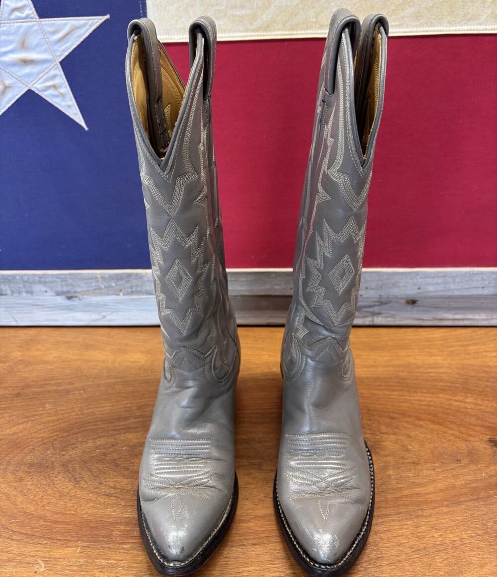Tony Lama Gray Leather Cowgirl Cowboy Boots Kids Size 3 B USA Made